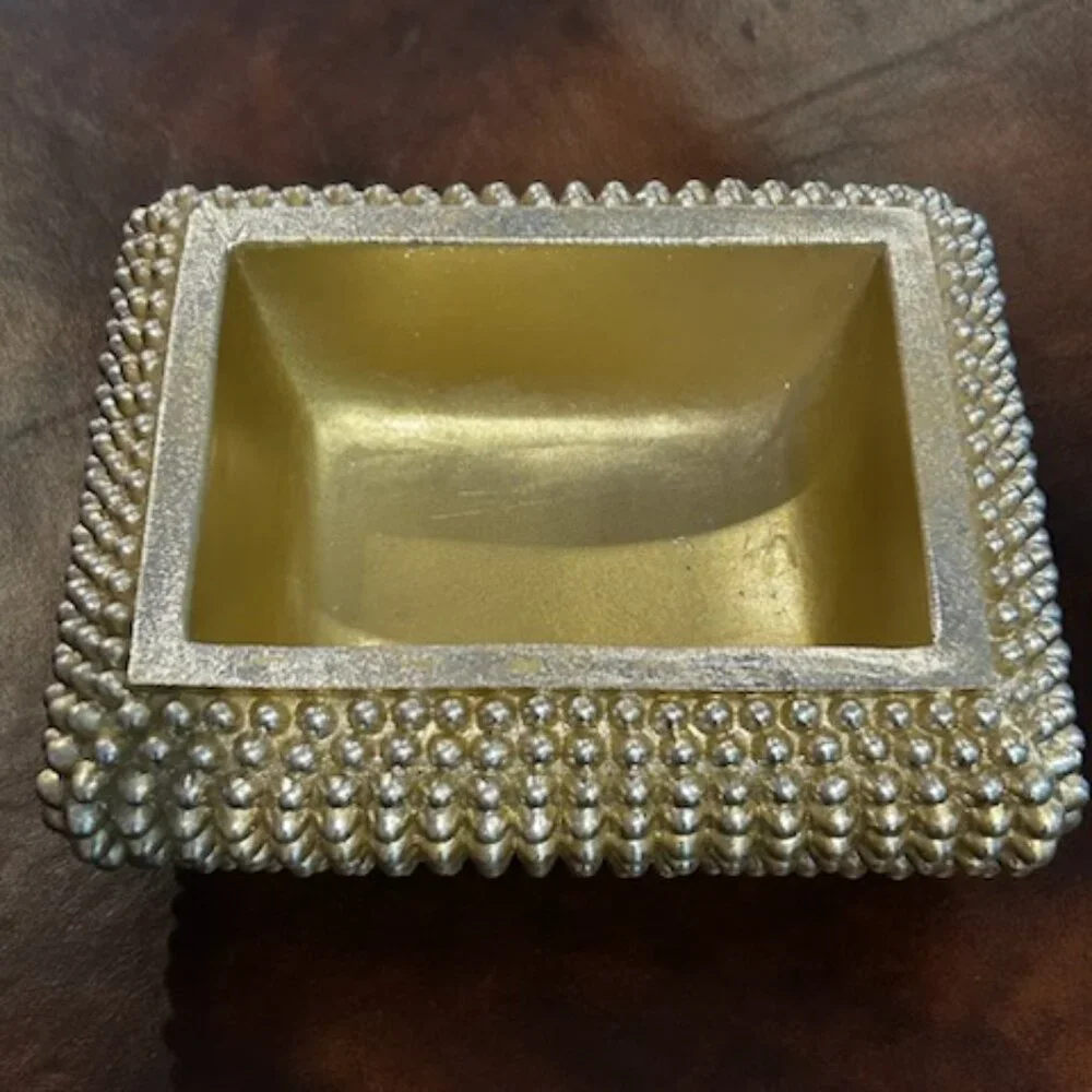 NWT Vintage Coffee Table Champagne Textured Studded Jewelry Trinket Box